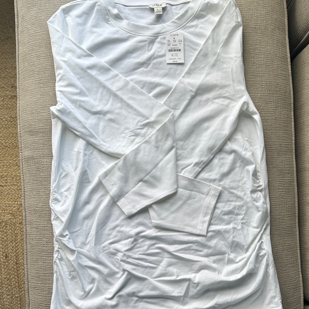 NWT j.Crew Classic Maternity White Long Sleeve Tee Size L